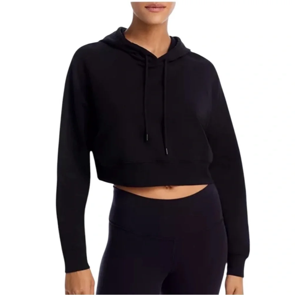 ALO Yoga Bae Women’s Black Cropped Hoodie S M Athleisure Streetwear Pullover